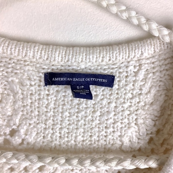 AMERICAN EAGLE NEUTRAL OFF WHITE COTTON BLEND GEOMETRIC SWEATER - Picture 3 of 7